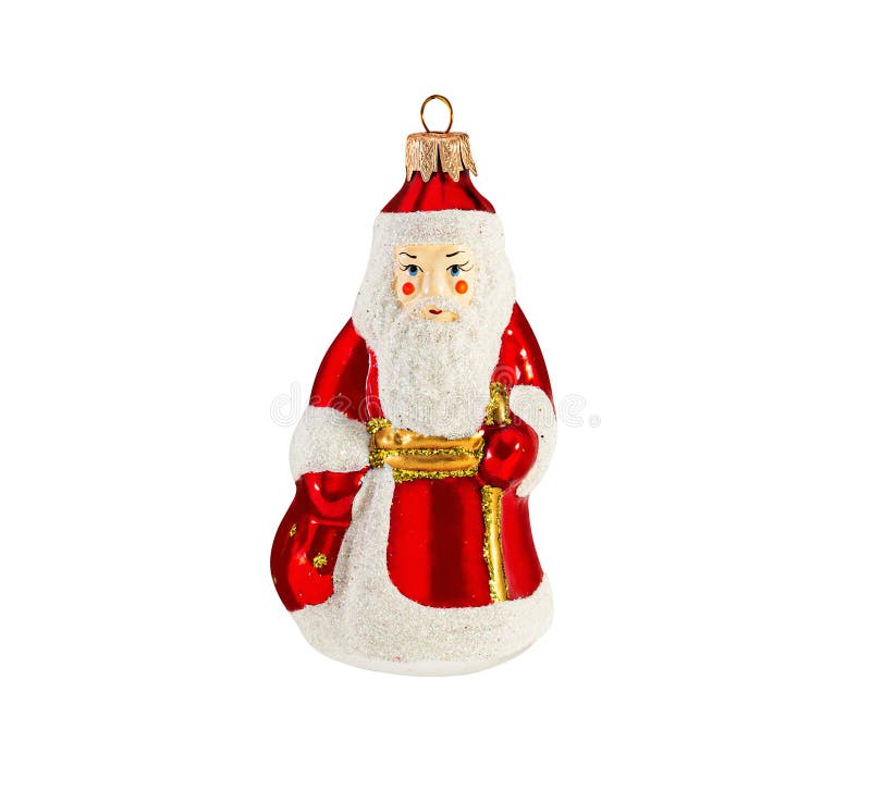 Beautiful christmas ded moroz, santa-klaus toy hanging. Isolated on white stock photo