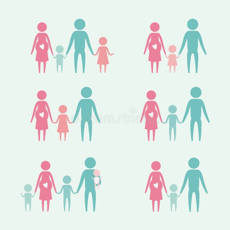Color background with silhouette set pictogram generations pregnancy mother and father with children. Vector illustration stock illustration