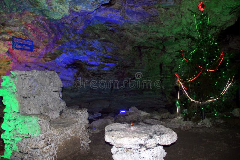 Ded Moroz Residence. Residence of Ded Moroz in one of the grottoes of Kungur cave in Russia stock photography