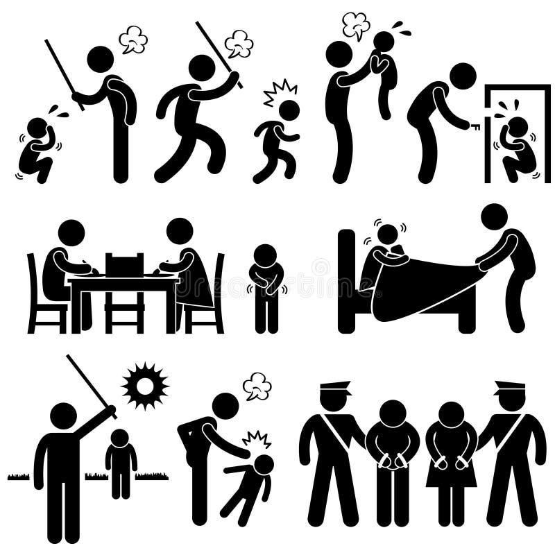 Family Abuse Children Pictograms. A set of pictograms representing children being abused by father and family royalty free illustration