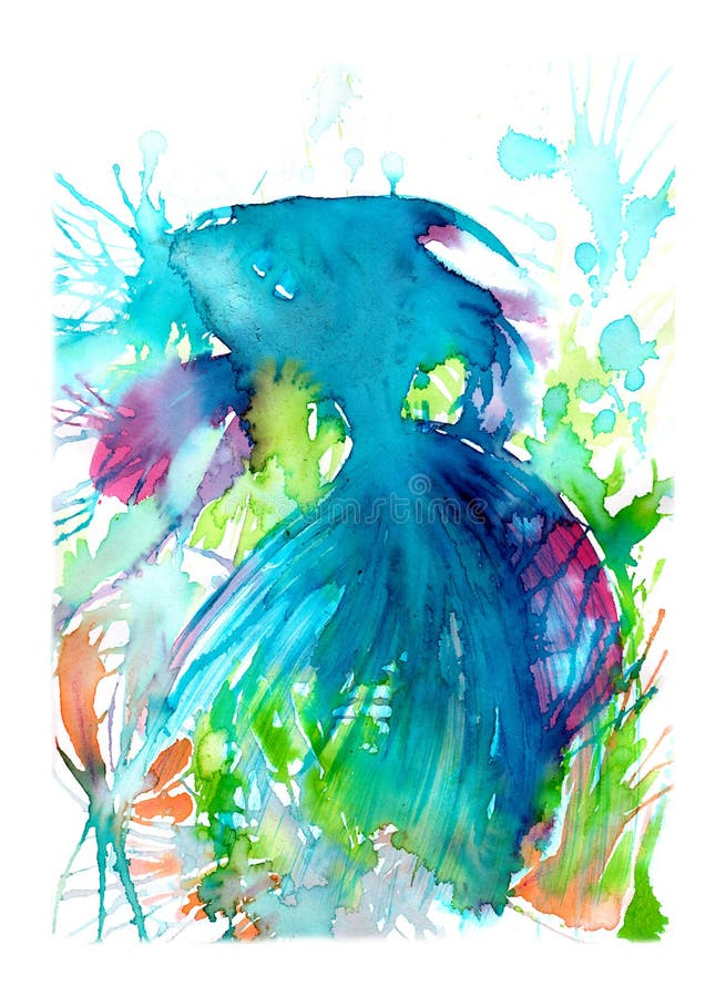 Fish Imagination art abstract terquoice water color painting. Has clipping path royalty free illustration