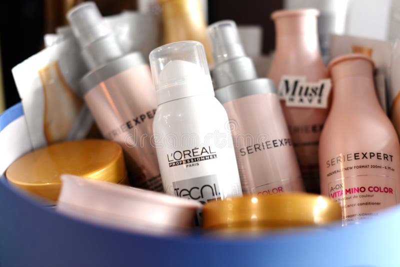 Professional loreal serie expert. French luxury cosmetics for body, hair and face care stock photo