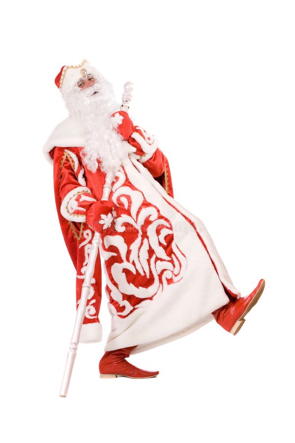 Funny Ded Moroz with a stick. Funny Ded Moroz (Father Frost) with a stick royalty free stock image