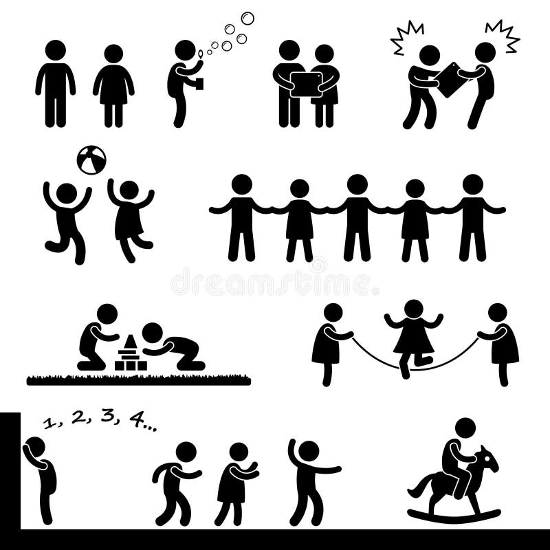 Happy Children Playing Pictogram. A set of pictogram representing children playing with each other royalty free illustration