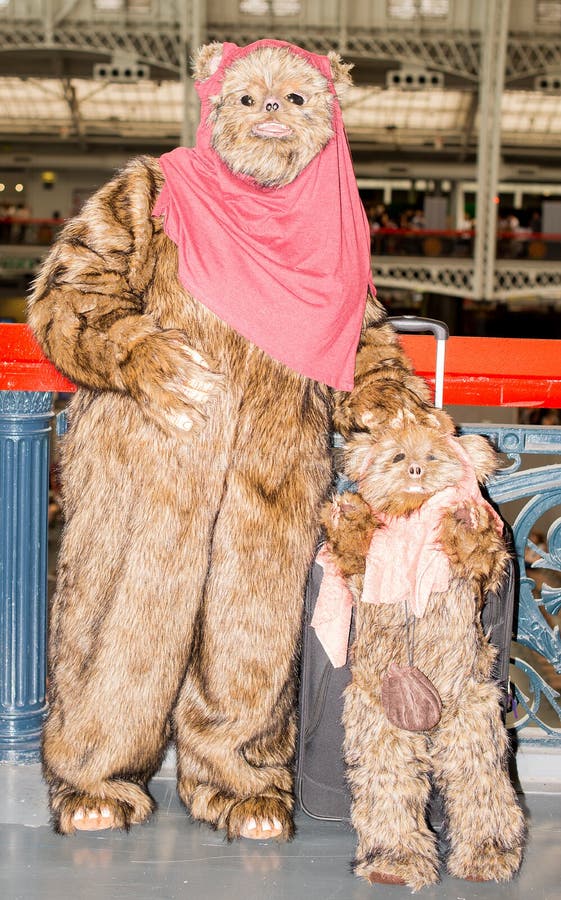 Star Wars Ewok cosplay at the London Film & Comic Con 2017. London, UK. 29th July 2017. EDITORIAL - Woman dressed as an Ewok from the Star Wars film Return of royalty free stock images