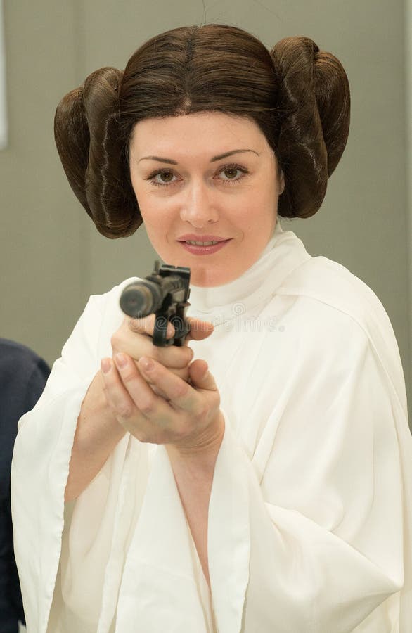 Star Wars - Princess Leia cosplay at the London Film & Comic Con 2017. London, UK. 29th July 2017. EDITORIAL - Young woman as Princess Leia cosplay from the film royalty free stock images