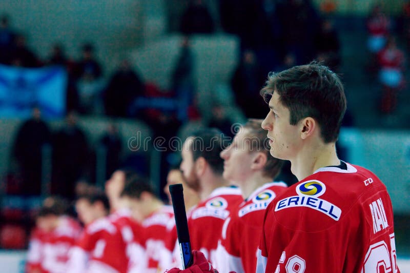 Lukas Radil (69) in line. MOSCOW - JANUARY 15: Lukas Radil (69) in line just before hockey game Spartak vs Admiral on Russian KHL premier hockey league royalty free stock image