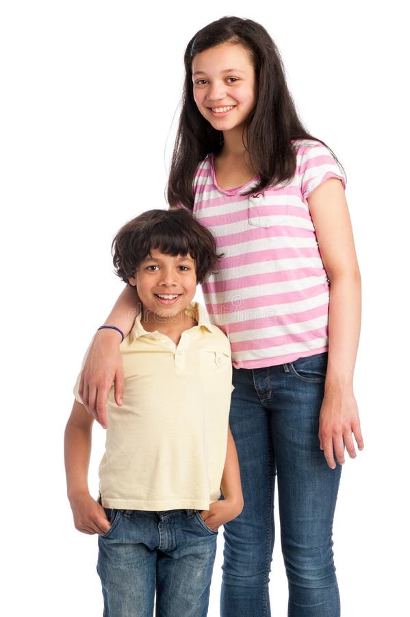 Mixed Race Brother and Sister. Two young mixed race children, brother and sister. Isolated on studio white background stock images