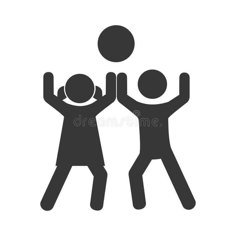 Monochrome pictogram with kids play with a ball. Vector illustration vector illustration