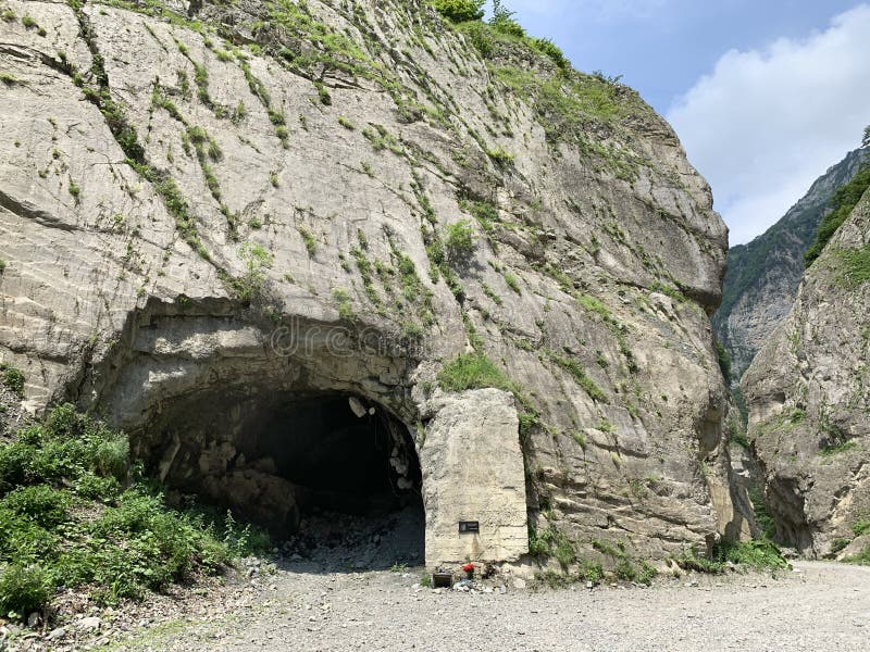 Nort Ossetia,  Russia, June, 23, 2019. Memorial plaque in memory of Sergei Bodrov, who died in the Karmadon gorge at the descent o. Nort Ossetia,  Russia royalty free stock images