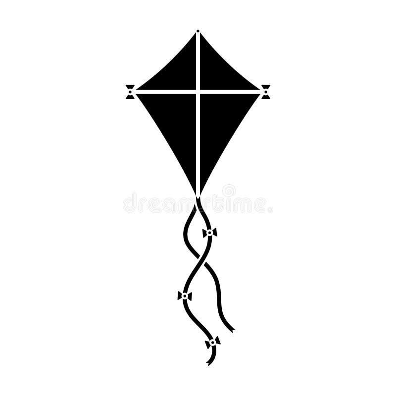 Paper kite icon black and white vector pictogram. Children game design element silhouette. Paper kite icon black and white vector pictogram. Children game stock illustration