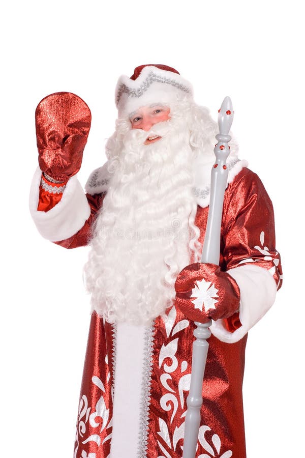 Portrait of a Ded Moroz. (Father Frost) with the stick in his hands stock photos