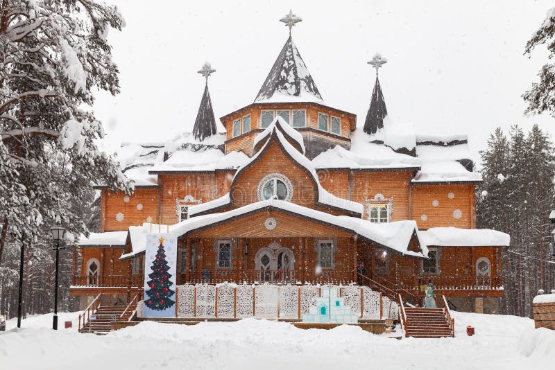Residence of Ded Moroz, Veliky Ustyug. Veliky Ustyug, Russia - February 5, 2019: Residence of Ded Moroz in forests near Veliky Ustyug at winter day, it is a stock photography
