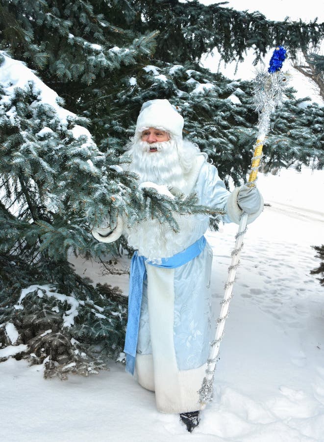 Russian Christmas characters Ded Moroz Father Frost. Outdoors royalty free stock images
