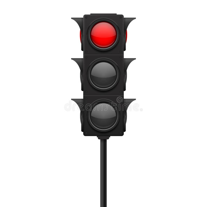 Traffic lights. Red lamp ON - traffic prohibited. Vector 3d illustration isolated on white background royalty free illustration