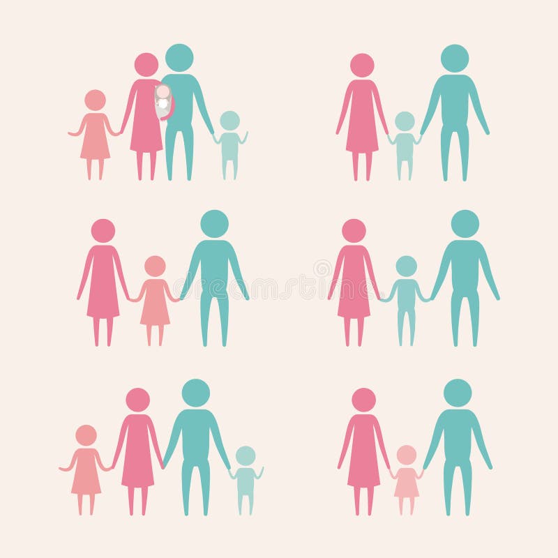 White background with color silhouette set pictogram generations parents and children. Vector illustration royalty free illustration