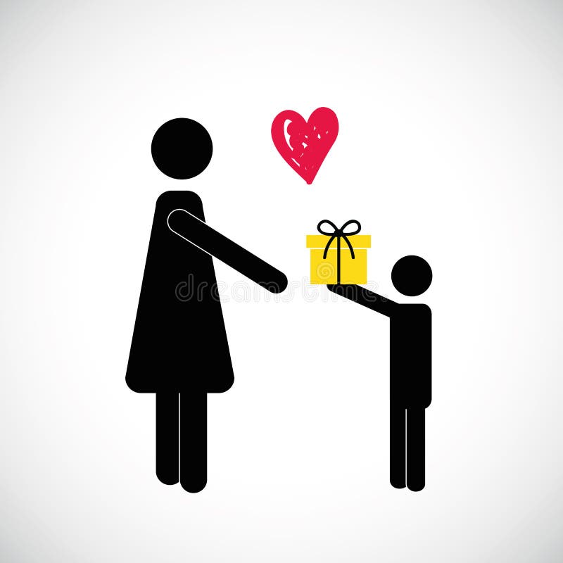 Woman gets gift from a child pictogram. Vector illustration EPS10 vector illustration