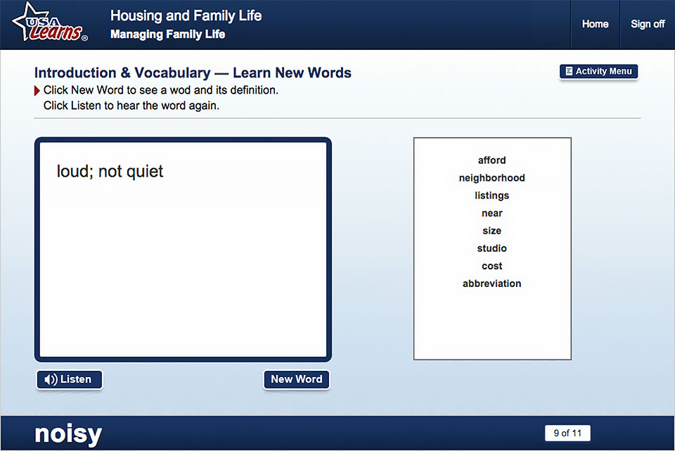 USA Learns English vocabulary activity