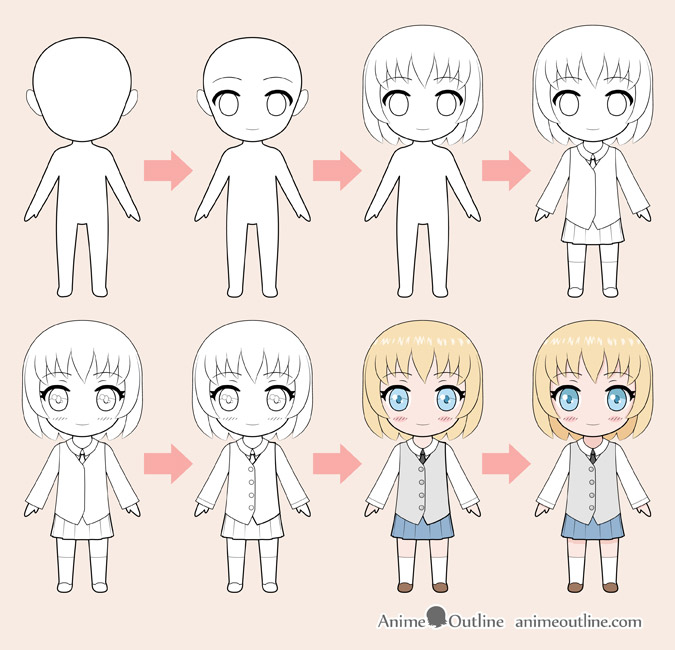 Chibi anime girl drawing step by step