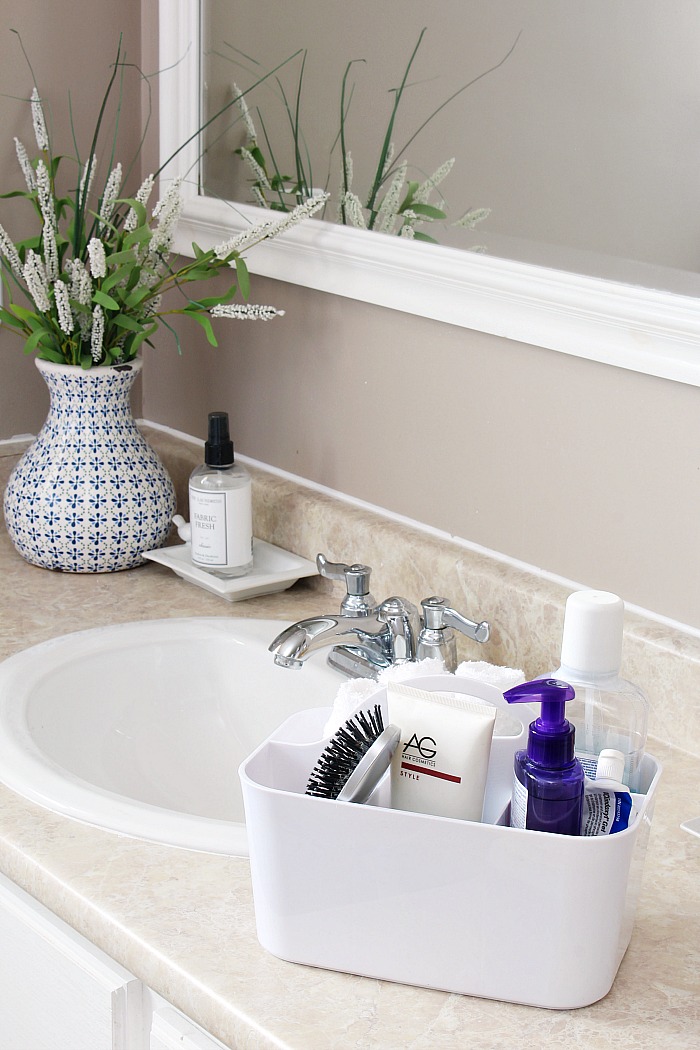 Bathroom caddy to hold all of your daily personal care items.