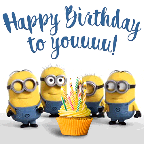 Minions singing Happy Birthday to You Song. Funny GIF animated image.