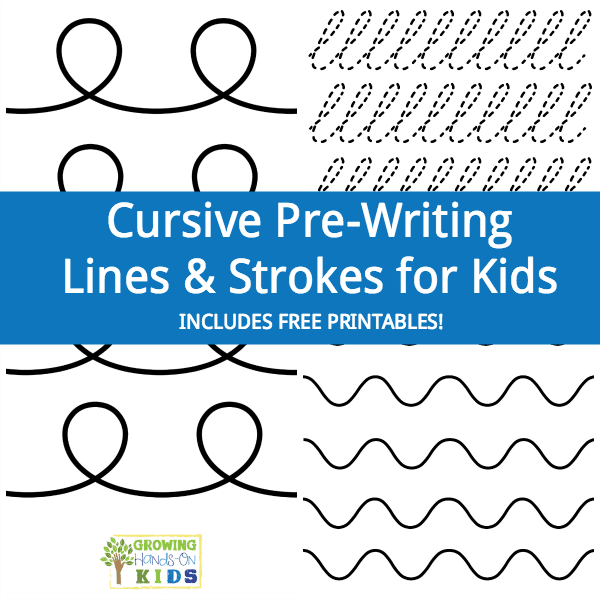 Cursive prewriting line and stroke printables for preschoolers and kids.