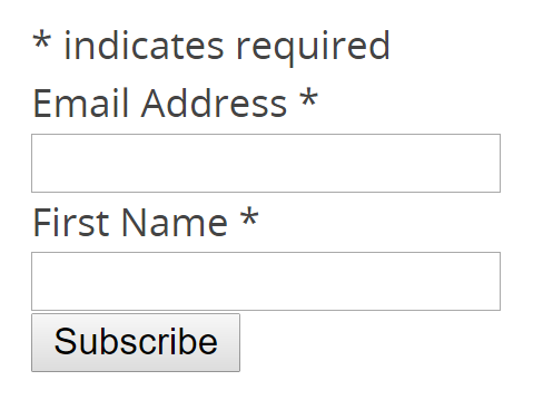 Signup image indicating email address and first name fields to subscribe to newsletter.