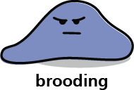 Cartoon blob shape that has a brooding expression
