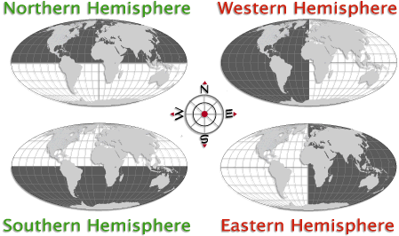 Hemisphere Map, Map of Western Hemisphere, Northern Hemisphere, Eastern Hemisphere, Southern Hemisphere